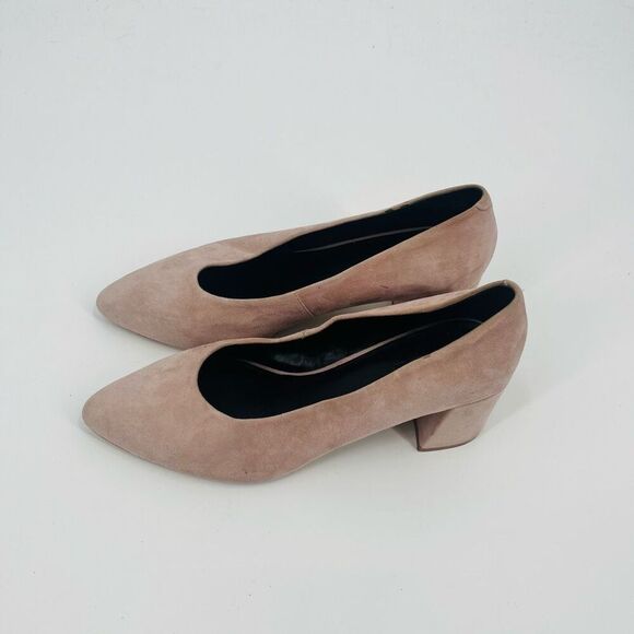M4DE Pump Pink Suede Leather Slip On Block Heel Pointed Toe Womens Size 9.5 - Picture 2 of 9